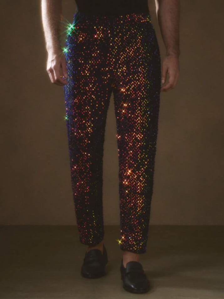 Crystal City VCAY Men's Y2K Gorgeous Woven Casual Party Fit High Street Vintage Style Sequins Pant